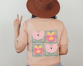Camiseta de mindfulness con estampado floral, diseño bohemio, regalo para mujer, amor propio de verano.