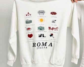 Italian Vintage ROMA Crewneck Sweatshirt M White 1980s Souvenir