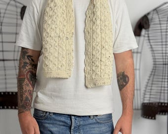 Vintage Aran Wool Scarf 50in Cream Fisherman Knit Nautical