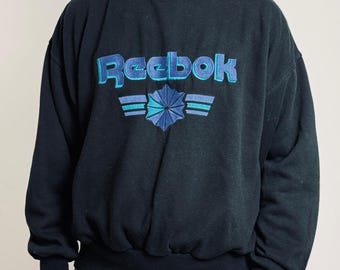Reebok 1990s Crewneck Sweatshirt XL Black Embroidered Logo Boxy