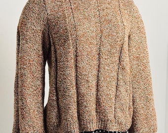 Vintage Roll Neck Jumper Womens L Brown/Multi Boxy Marled