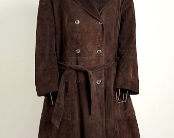 Lady Barbara Suede Double-Breasted Belted Coat Large Brown 1970s/80s