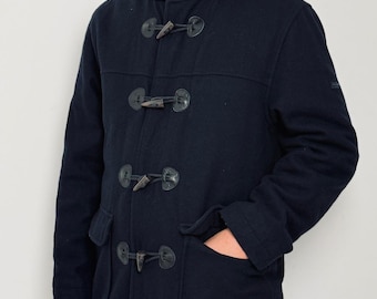 Rockport Men's Navy Duffle Coat Medium 2000s Toggle Hooded Winter