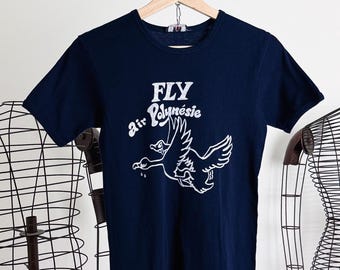 1980s Air Polynésie Navy Graphic T-Shirt XS Airline Travel