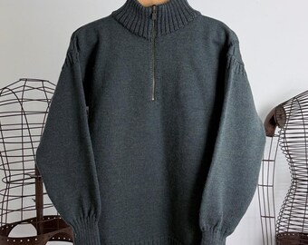 Woolovers Half-Zip British Wool Jumper Men's S Green/Grey 1990s