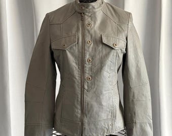 2000er Jahre Graue Leder Bikerjacke Grösse 8
