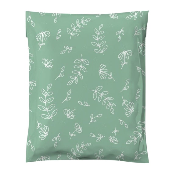 100% Biodegradable Mailing Bags - Leafy Sage | 10”x13” | Eco Friendly Recyclable Mailer | Patterned Packaging Post Bags