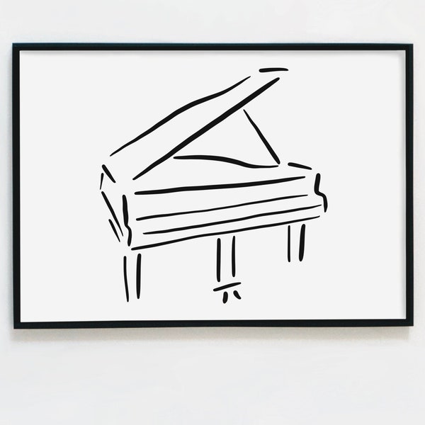 digital download - illustration of piano line art simple minimal black white printable instrument  Klavier Flügel einfach schlicht Linie