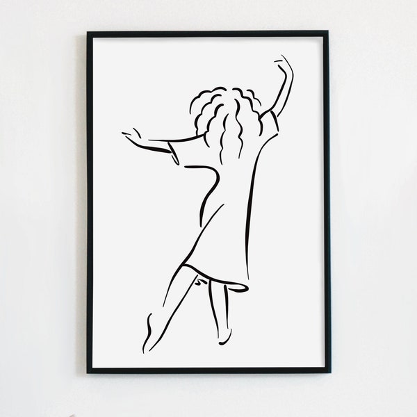 digital download - illustration of dancing woman girl line art simple minimal black white printable Tanz Frau Mädchen einfach schlicht Linie