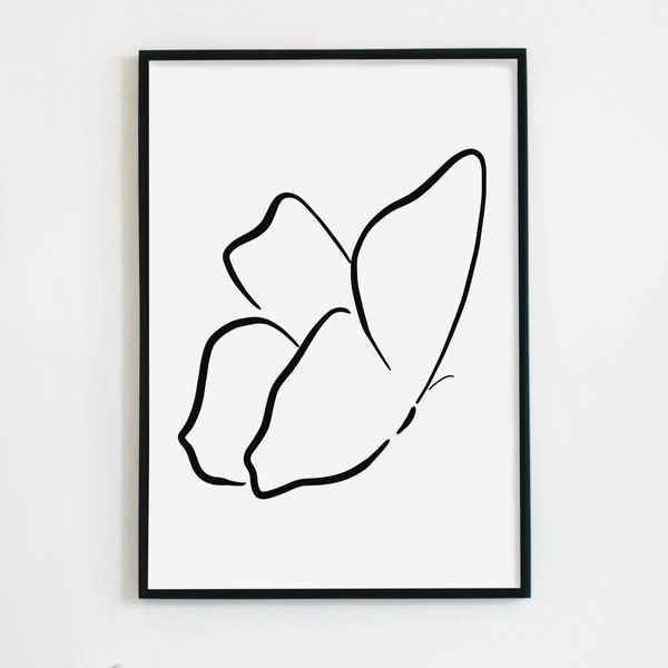 digital download - illustration of butterfly line art simple minimal black white printable flow Schmetterling einfach schlicht Linie
