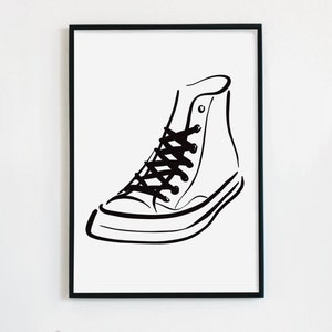 digital download - illustration of shoe chuck line art simple minimal black white printable flow Schuh einfach schlicht Linie