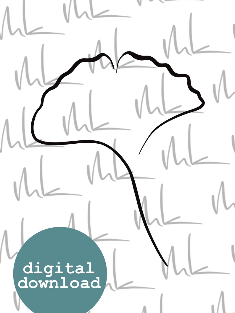 Digital Download - Illustration of Ginko Leaf Line Art Simple Minimal ...