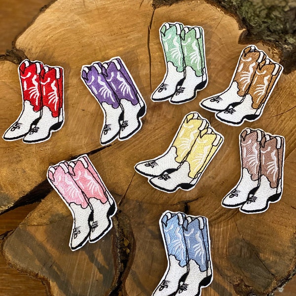 Cowboy boot iron on patches, sew on patches , western patch, cow boy boots, colourful cowboy boots, iron on patches.