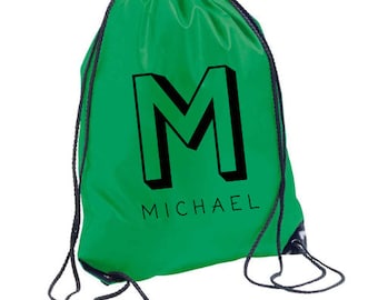 Personalized Drawstring PE Bag: School Initial Name Bag