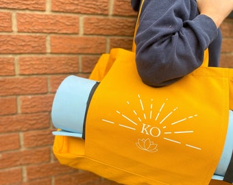 Personalized Organic Cotton Yoga Mat Bag: Initialed Pilates Gym Bag