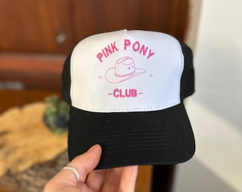 Gorra de camionero Pink Pony Club, diseño de sombrero de vaquero bordado