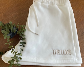 Personalised bridal shorts, custom made bridal shorts, embroidered bride shorts
