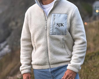 Gepersonaliseerde geborduurde sherpafleecejas, borgwinterjas, fleece teddy bodywarmer.