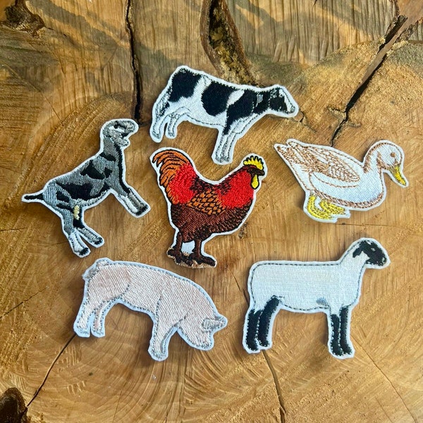 Farm yard animal iron on patches, pig patch, cow patch, duck patch, sheep patch, farm animals, craft patches, chicken patch, iron on patch.