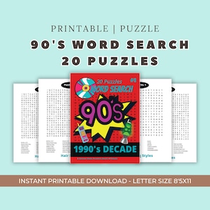 90s Word Search Puzzle: Fun Activity for Adults & Kids (Digital Download)