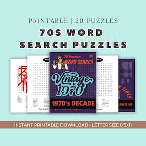 1970s Word Search Puzzle Book: Adult Activity, 20 Puzzles (Digital Download)