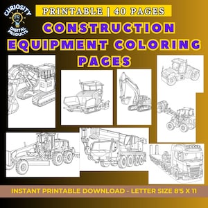 Construction Equipment Coloring Page | Printable Dump Truck Excavator Line Art | Kids & Adults Activity | Digital Coloring Book Page