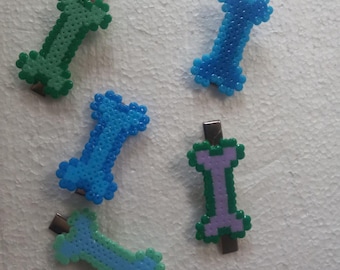Five Mini Bones Hair Clips Pixel Beads Art
