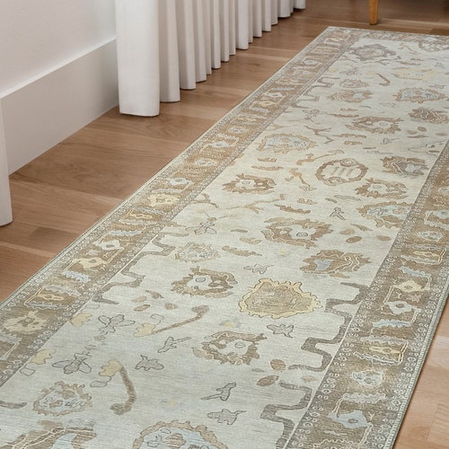 Neutral Antique Oushak Runner Rug Shades of Gray Silver Boho Etsy