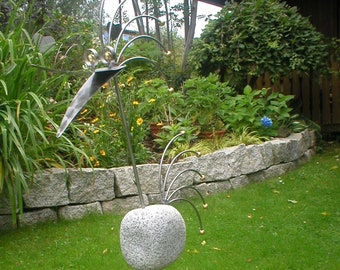 Edler Steinvogel aus Edelstahl und Granitstein 1,10 m