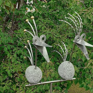 Garden stake bed stake made of stainless steel and granite stone stone bird family stele