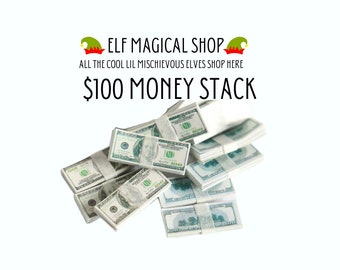 Elf Hundred Dollar Bill Stack | Miniature Elf Money Prop | Christmas Elf Scene Ideas | Holiday Elf Accessories | Funny Elf Mischief Setup