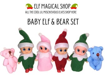 Baby or Toddler Mini Elf with Teddy Bear – A Bundle of Holiday Cuteness!