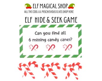 Elf Hide and Seek Candy Cane Game Set | Mini Candy Canes with Game Card | Holiday Elf Props for Mischievous Christmas Scenes