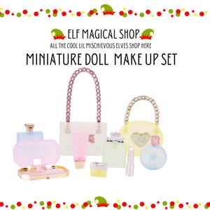 Miniature Doll Make-Up Beauty Set – 9 Mini Pieces | Christmas Doll scene Ideas | Miniature Beauty Kit for Mischievous Holiday Helpers