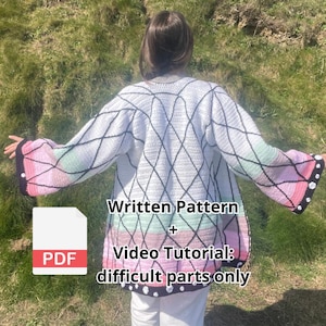 PDF Pattern - M-2XL Inspired by Demon Slayer Shinobu Kocho Cosplay Crochet Cardigan Butterfly Oversized DIY craft pattern anime