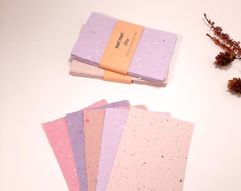 Vellen handgeschept papier - Gerecycled, in een mal gemaakt, met schepranden, 13 cm x 8,5 cm, klein, Set van 10 vellen, roze of paars