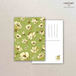 Postal de flores, com ilustrações originais, tamanho A6, (105 x 148 mm), feito em cartolina reciclada