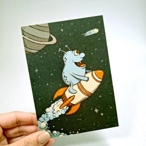 Alien der Weltraumforscher, Original Illustration von MoriMoriArts, Mini Kunstdruck Postkarte, Größe A6