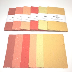 Fogli di carta fatti a mano - Riciclati, realizzati a stampo, con bordi frastagliati, 13 cm x 8,5 cm, piccoli, set da 10 fogli, arancione, giallo, rosso o corallo