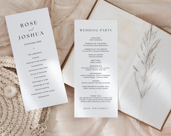 Modern Wedding Program Template | Minimalist Wedding Program Editable Digital Download Template | Printable Instant Download Template