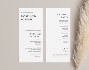 Modern Wedding Program Template | Minimalist Wedding Program Editable Digital Download Template | Printable Instant Download Template