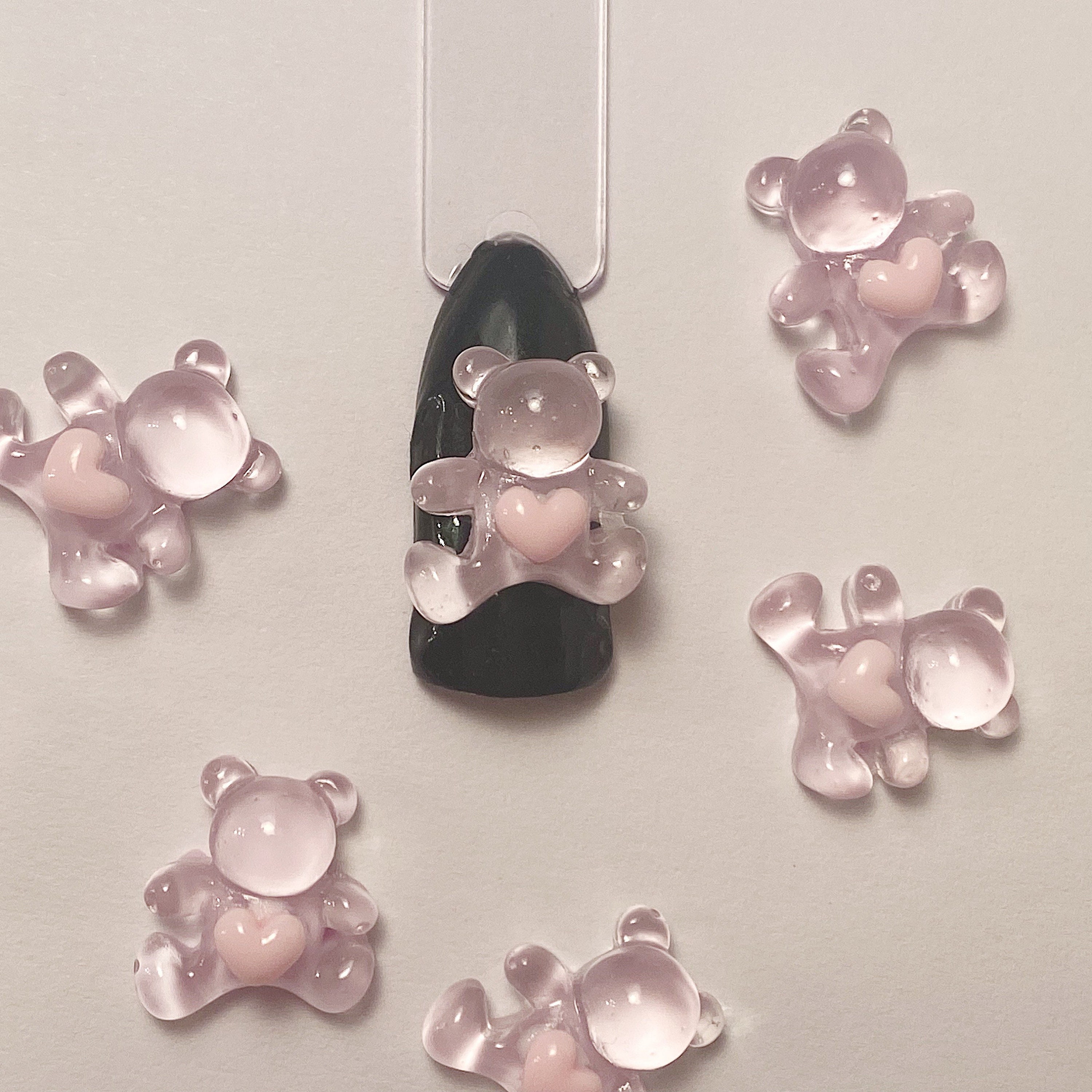 1PC 3D Cute Alloy Bear Nail Charm With Crystal Heart 
