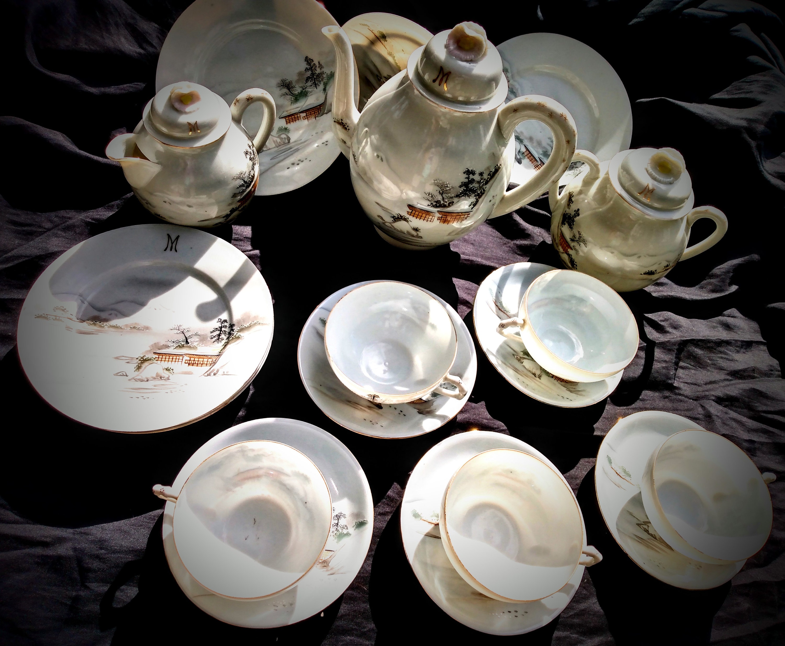 Antique Japanese Eggshell Porcelain Tea Set, 