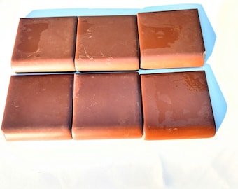 5 Mosaic Brand 1930s - 1960s, 5 Mid Century Bullnose Edge Brown Ceramic Tiles, 4 in, Burnt Sienna, Mosaic Tile Co Racetrack Oval A4402A3401