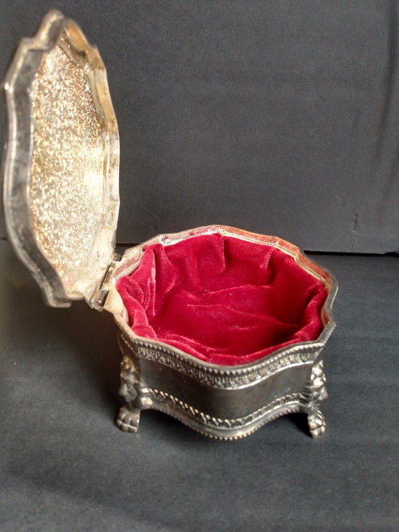 Vintage Silver Plated Jewelry Box, Nice Patina, O… - image 3