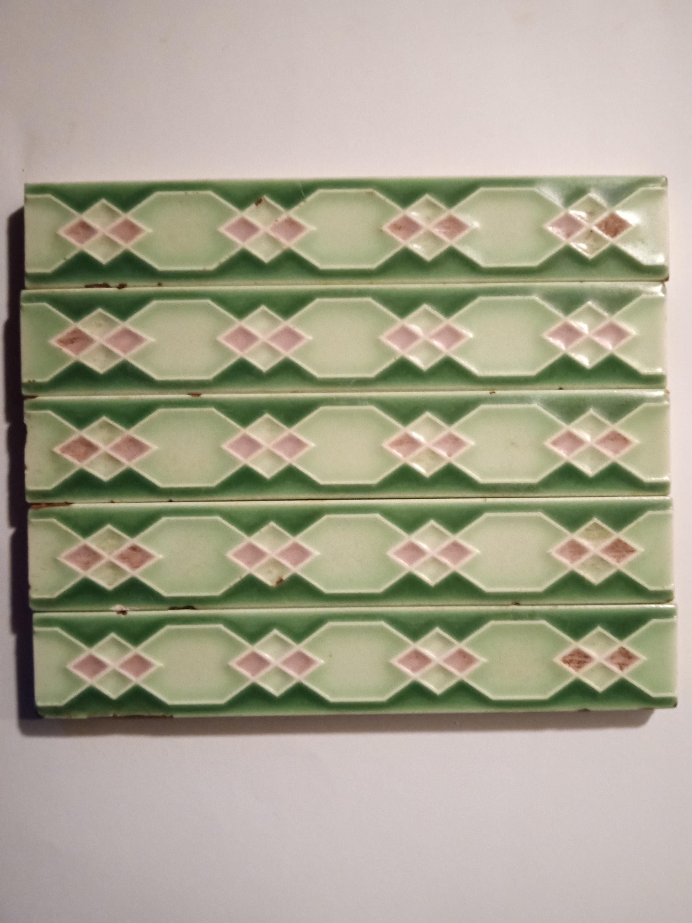 2.5 LF Vintage Ceramic Border Tile, Faience Strip, Est 19th C