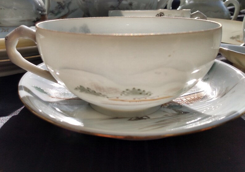 Antique Japanese Eggshell Porcelain Tea Set, 