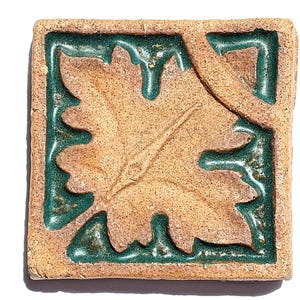 Excellent Antique or Vintage Ceramic Tile, Embossed Leaf, Dark Green, Fireplace Tile, Arts and Crafts Art Tile 2 1/8" x 2 1/8 x 5/8"