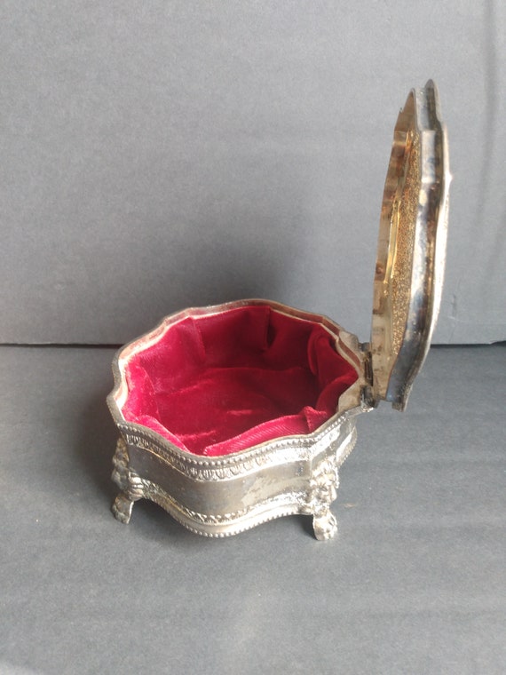 Vintage Silver Plated Jewelry Box, Nice Patina, O… - image 1