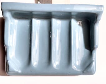 Vintage Fairfacts Powder Blue Ceramic Soap Dish: 1920s-30s Bathroom Fixture